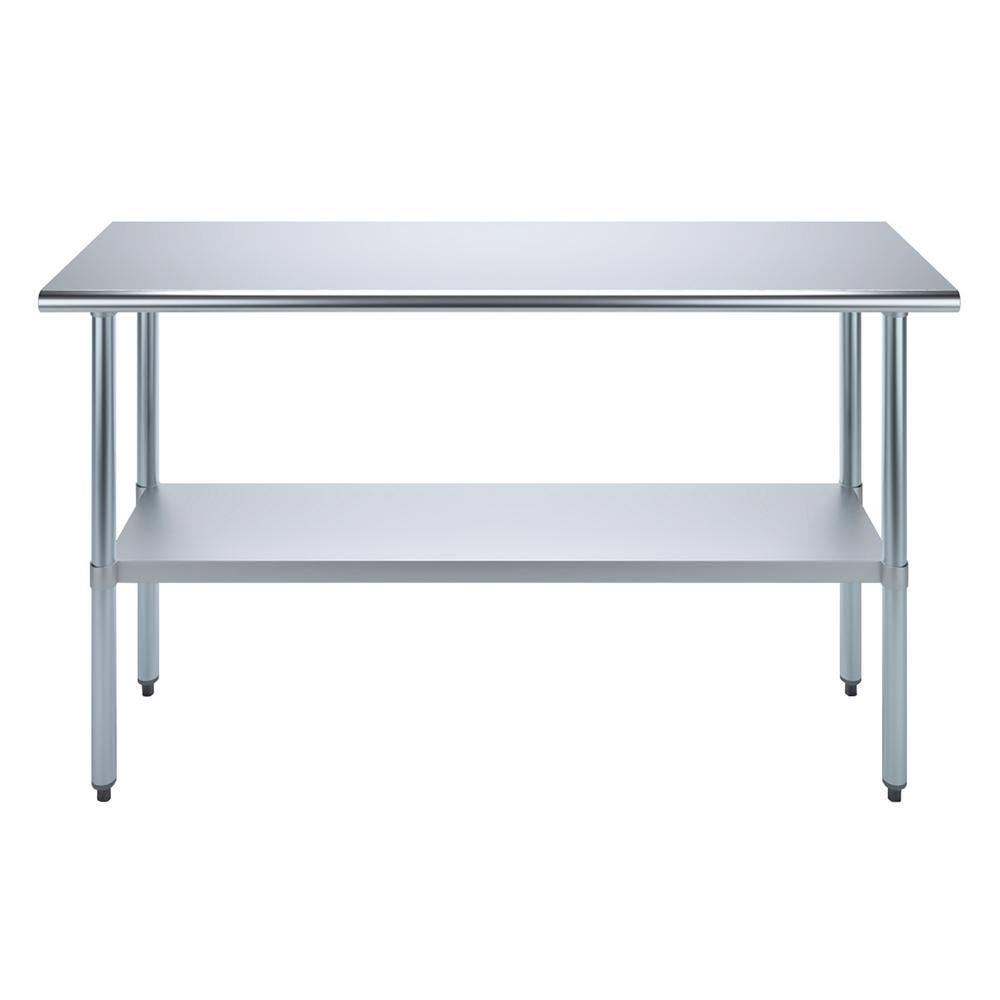 60" Stainless Steel Kitchen Utility Table with Galvanized Undershelf