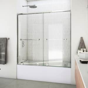 Harmony 60 in. W x 58 in. H Sliding Semi Frameless Tub Door in Chrome with Clear Glass