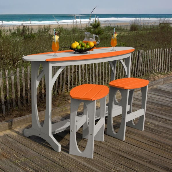 Highwood Shoreline Cove Gray/Citrus Orange 3-Piece Recycled Plastic Outdoor Dining Bar Height Balcony Set