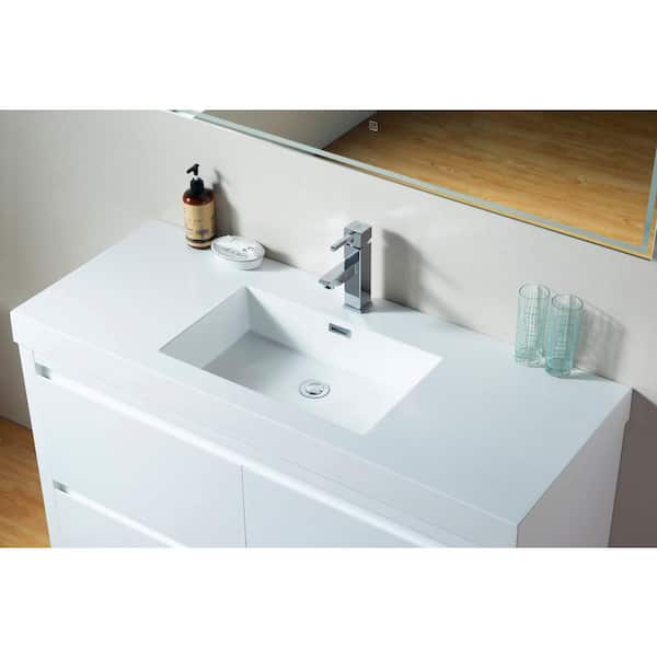Vanity Art Annecy 48 in. W x 18.5 in. D x 32 in. H Bathroom Vanity in White with Single Basin Top in White Resin