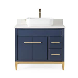 36 in. W x 22 in. D x 31 5/8 in. H Bathroom Vanity in Navy Blue Color with White Quartz Top