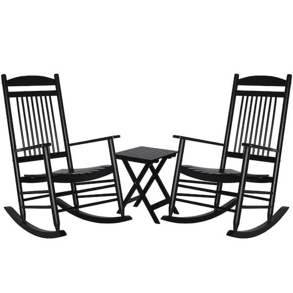 VEIKOUS Black 3Pieces Wooden Patio Outdoor Rocking Chair Set rockerset