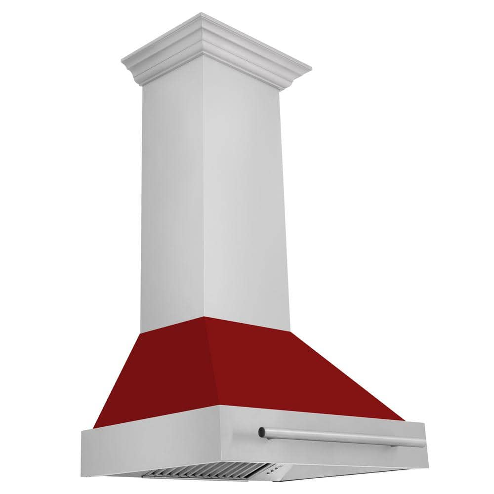 30 in. 400 CFM Ducted Vent Wall Mount Range Hood with Red Gloss Shell in Stainless Steel -  ZLINE Kitchen and Bath, 8654STX-RG-30