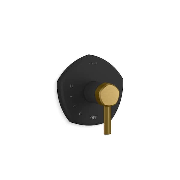KOHLER Occasion Rite-Temp Pressure-Balancing Single-Handle Valve Trim with Cross Handle in Matte Black with Moderne Brass Trim