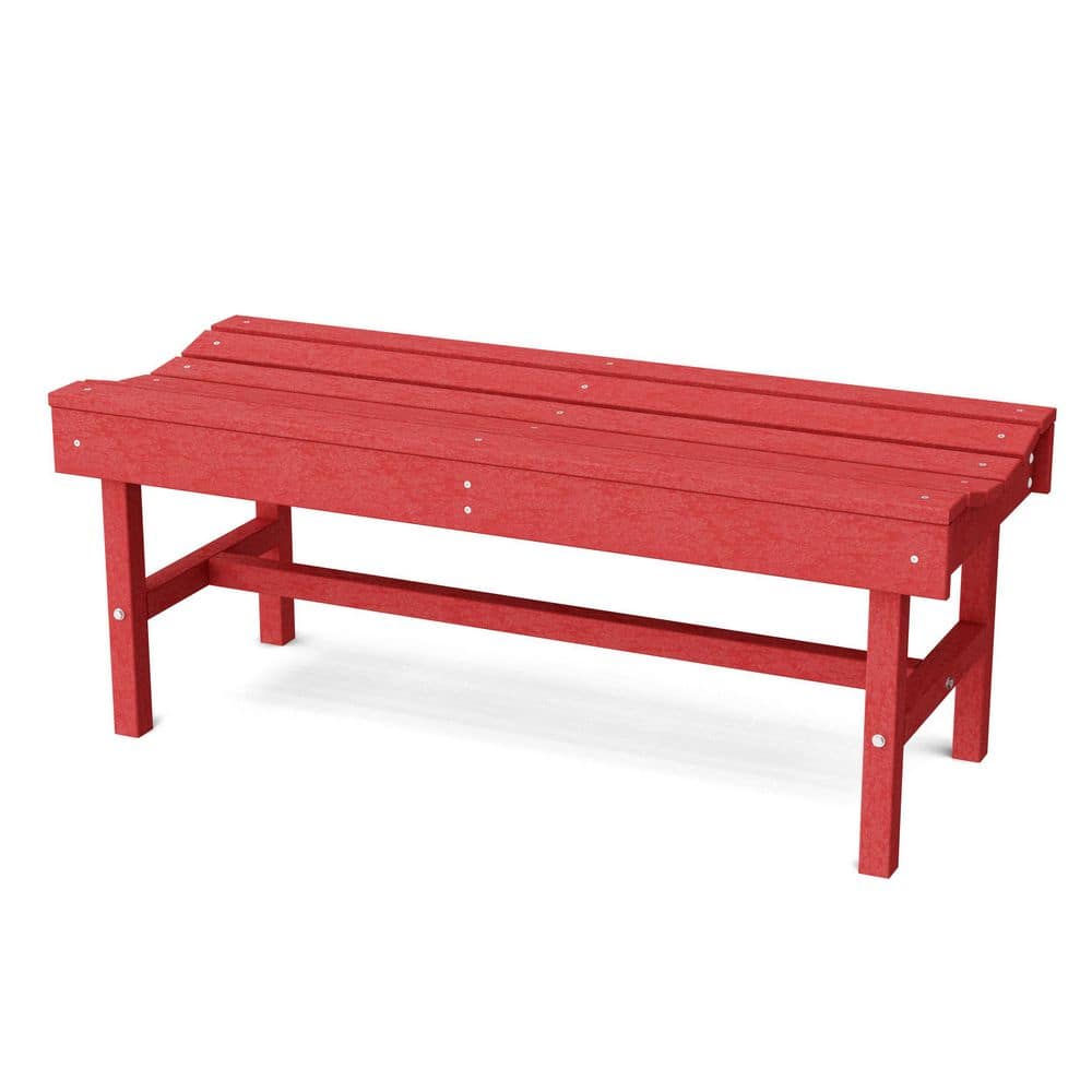 Wildridge Classic 46.5 in. Cardinal Red Plastic Backless Outdoor ...