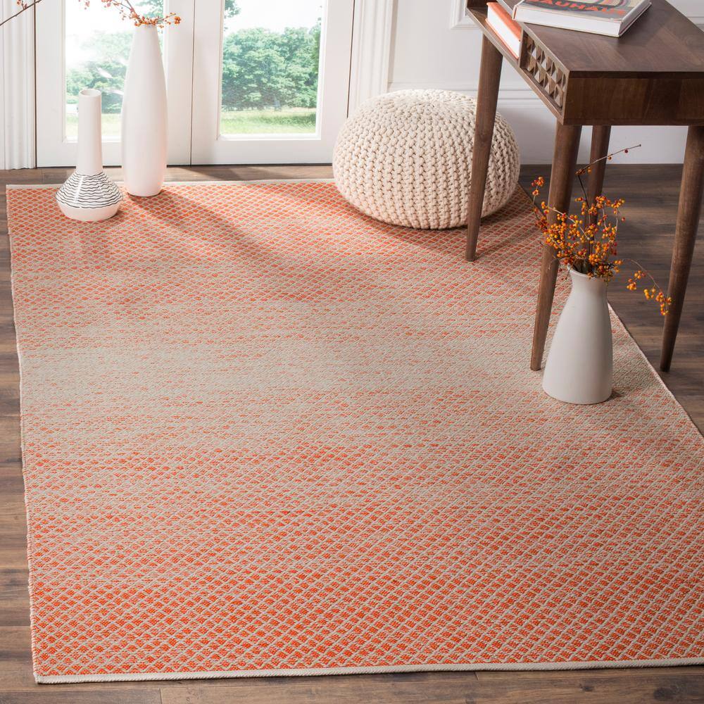 Handwoven Orange and Ivory Cotton Flatweave Rug, 2'3" x 5'