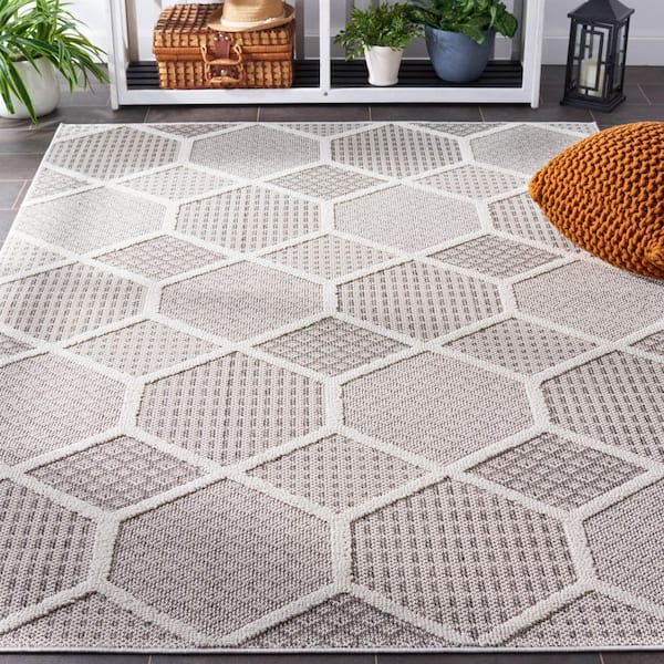 Global 9 ft. x 12 ft. Gray/Ivory High-Low Geometric Hexagon Area Rug