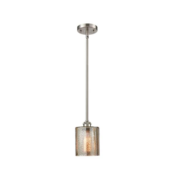 Cobbleskill 1-Light Brushed Satin Nickel Drum Pendant Light with Mercury Glass Shade