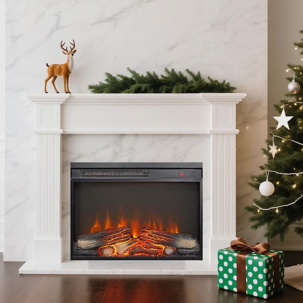 23 in. Electric Fireplace Insert, Remote Control with Timer, Ultra-Thin Heater, Log Set & Realistic Flame