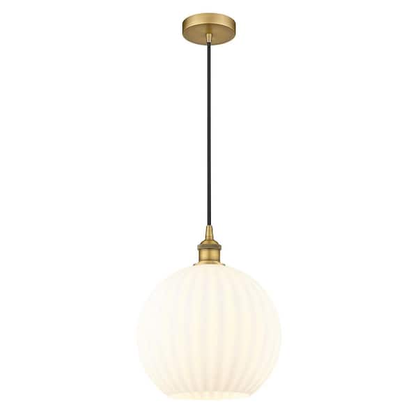 Innovations White Venetian 100-Watt 1-Light Brushed Brass Shaded Mini Pendant Light with Painted Glass Shade