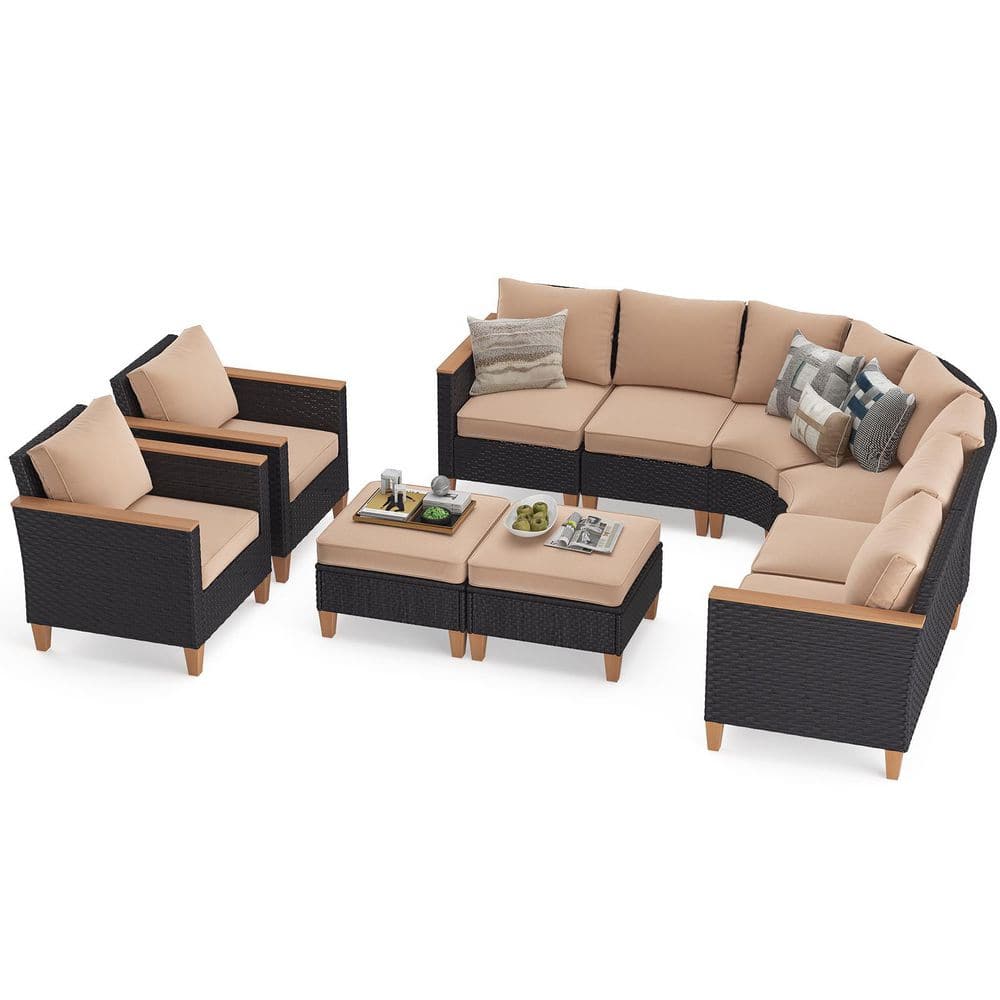 10-Piece Gray Wicker Outdoor Sectional Set with Beige Cushions for Patio, Garden, Backyard price history on PriceWatchPro