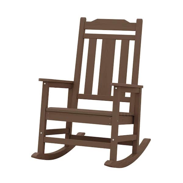Brown HDPE Plastic Adirondack Chair Outdoor Rocking Chair for Patio and Garden (1-Pack)