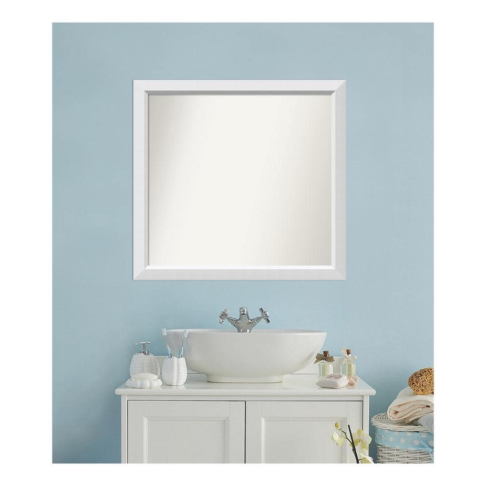 Blanco White 34.25 in. x 32.25 in. Custom Non-Beveled Wood Framed Bathroom 