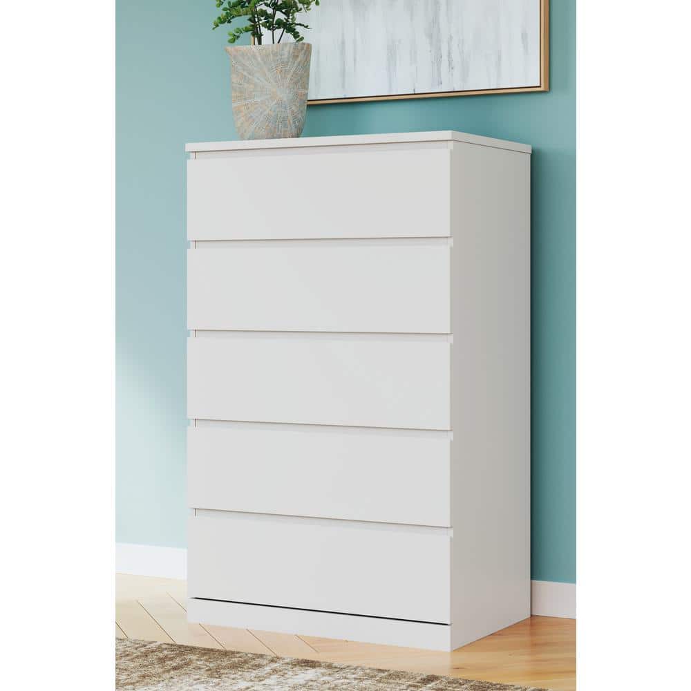 White Modern 5-Drawer Tall Dresser with Ball Bearing Glides