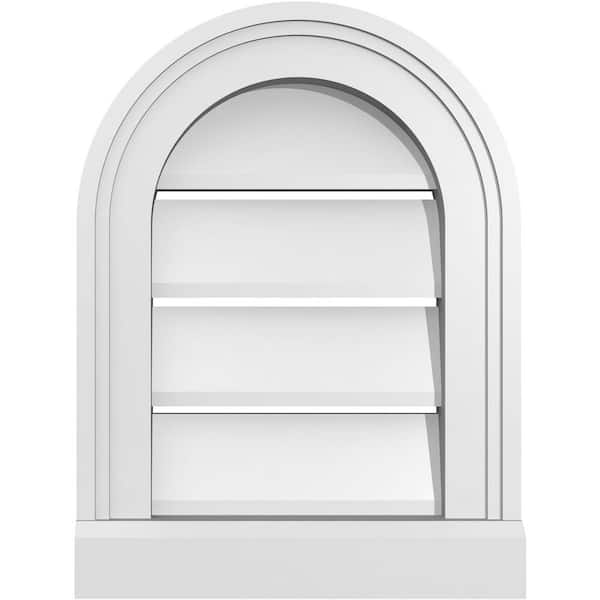 Ekena Millwork 12 in. x 16 in. Round Top White PVC Paintable Gable Louver Vent Functional