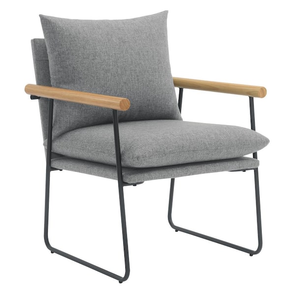 OSP Home Furnishings Dutton Armchair in Charcoal with Natural Arms and Black Sled Base