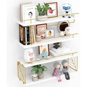 15.8 in. W x 5.9 in. D Decorative Wall Shelf, White Gold 3+1 Tier Bathroom Shelves Over Toilet with Towel Bar