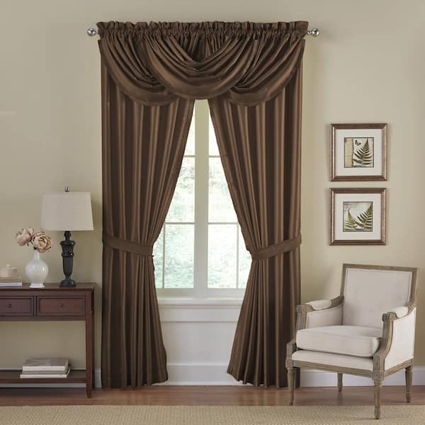 Versailles Faux Silk Room Darkening Single Window Curtain Panel - 52 x  108 - Gold - Elrene Home Fashions