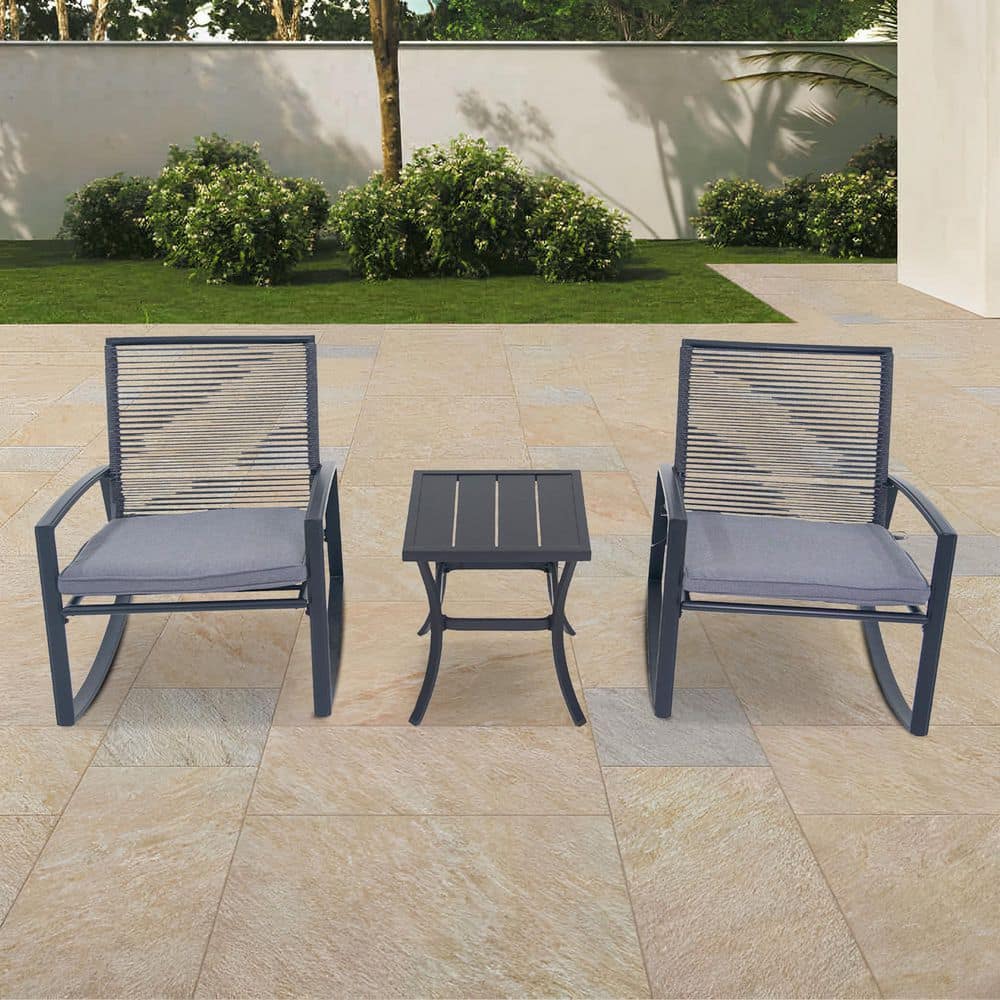 3-Piece Metal ‌All-Weather Patio Conversation Set, Rocking Chairs with Grey Machine-Washable Cushions and Coffee Table price history on PriceWatchPro