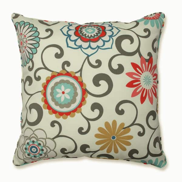 Pillow Perfect Floral Blue Square Outdoor Square Throw Pillow