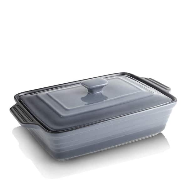 1-Piece Rectangular Stoneware Casserole Dish Set with Lid Splash Series Pattern Oven Safe Nonstick Easy Clean