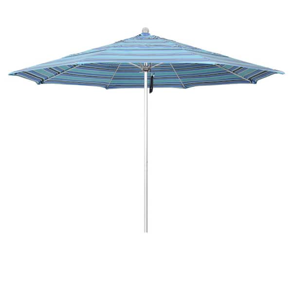 California Umbrella 11 ft. Silver Aluminum Commercial Market Patio Umbrella with Fiberglass Ribs and Pulley Lift in Dolce Oasis Sunbrella