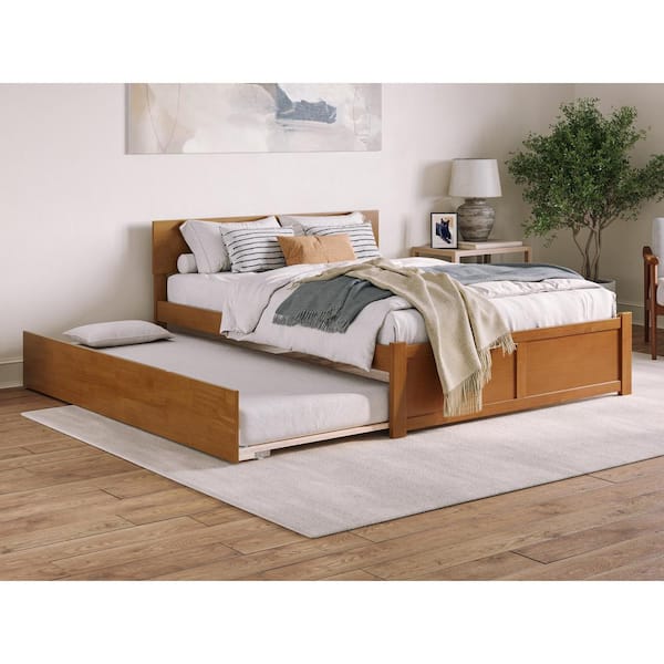 AFI Orlando Light Toffee Natural Bronze Solid Wood Frame Queen Platform Bed with Footboard and Twin XL Trundle