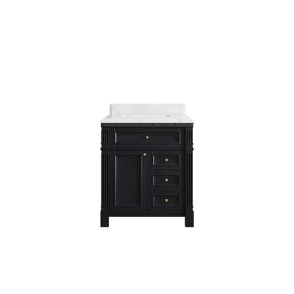 Willow Collections Paris 30 in. W x 22 in. D x 36 in. H Single Sink Bath Vanity Center in Black with 1.5 in. Calacatta Laza qt. Top