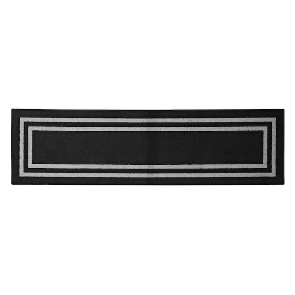 Washable Skid Resistant Black/Twisted Grey 2.5 ft. x 10 ft. All Loop Tufted Area Rug