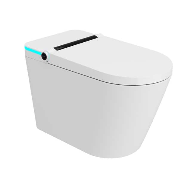 Elongated Smart Bidet Toilet 1.28 GPF in White With Auto Flush, Foot Sensor, Heated, Night Light, LED Display, No Nozzle