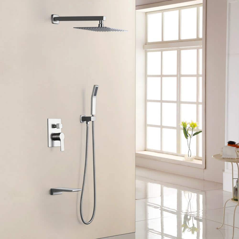 Brushed Nickel 10" Rain Shower Faucet Set with Handheld
