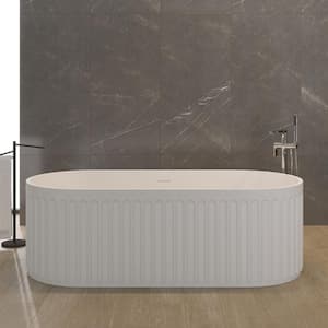 67 in. x 29.5 in. Freestanding Soaking Solid Surface Bathtub with Center Drain in Matte White