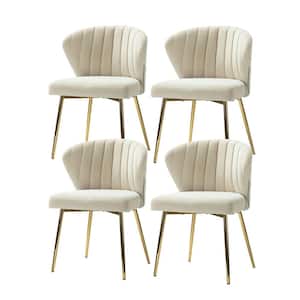Olinto Modern Tan Velvet Channel Tufted Side Chair with Metal Legs (Set of 4)
