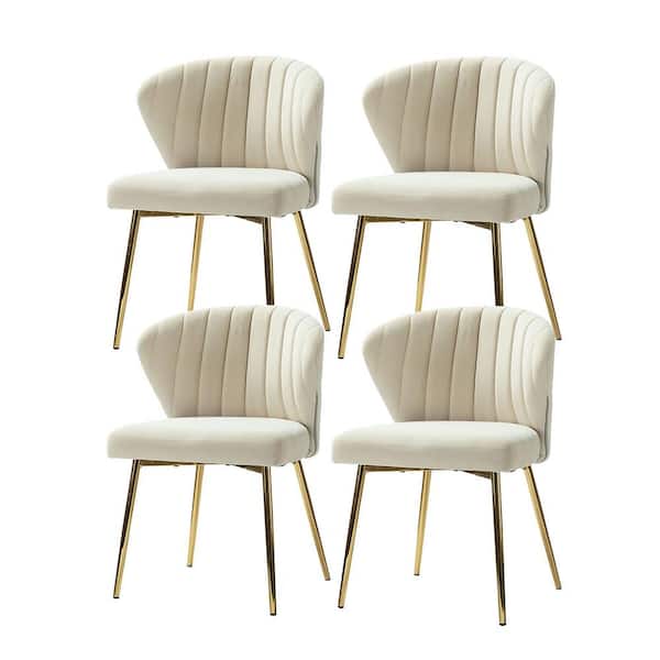JAYDEN CREATION Olinto Modern Tan Velvet Channel Tufted Side Chair with Metal Legs (Set of 4)