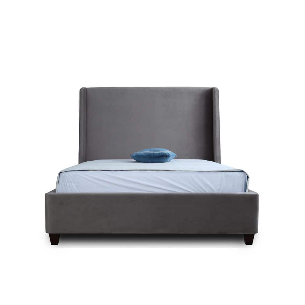 Queen Velvet Upholstered Wood Frame Bed with Slats