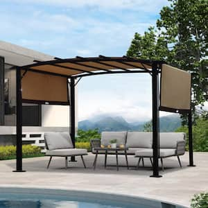 12 ft. x 9 ft. Outdoor Beige Pergola Retractable Shade Canopy Arched Gazebo with Adjustable Sun Shade Pergola