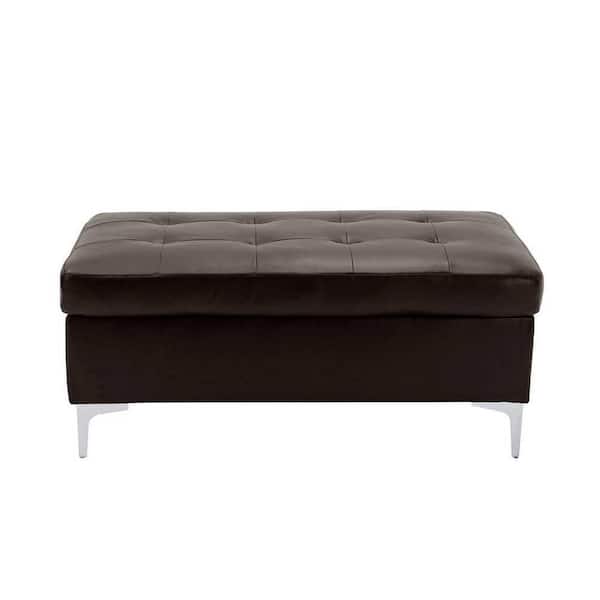 EVERGLADE HOME Falun Brown Tufted Faux Leather Upholstery Ottoman