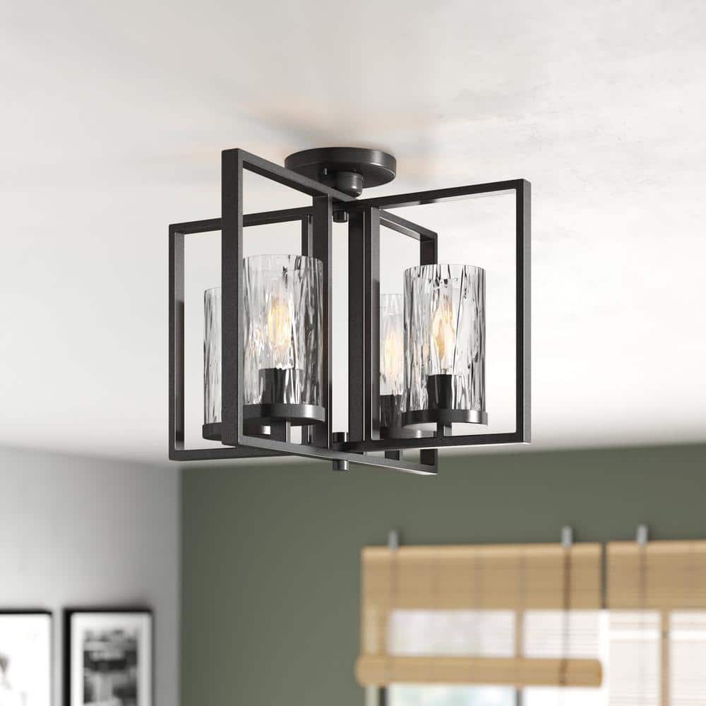 Elements 14.5 in. 4-Light Charcoal Industrial Semi-Flush Mount with Clear Rain Glass Shades and 4 Vintage Style Bulbs price history on PriceWatchPro