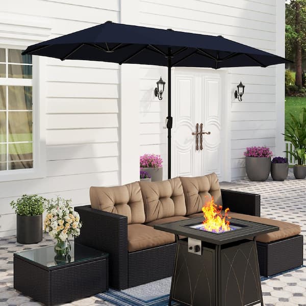 13 ft. Market Patio Umbrella No Weights 2-Side in Blue