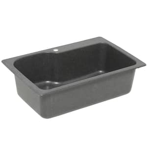 Drop-In/Undermount Solid Surface 33 in. 1-Hole Single Bowl Kitchen Sink in Black Galaxy