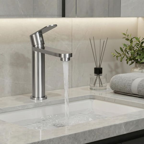 Akicon Single Handle Single Hole Bathroom Faucet in Brushed Nickel