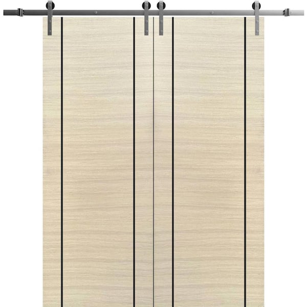 Sartodoors 18 in. x 96 in. 2 Panel Natural Veneer Solid Wood with Honeycomb Sliding Barn Door with Hardware Kit