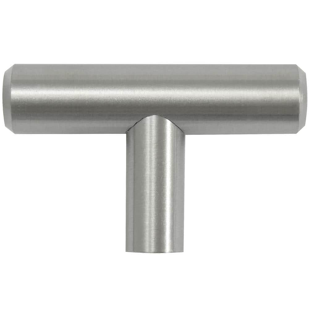 Brushed Satin Nickel T-Shaped Cabinet Knob with Mounting Hardware