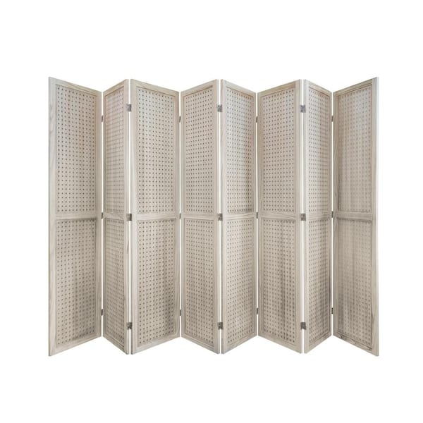 Zeus & Ruta 5.6 ft. Natural Wood Outdoor Folding Privacy Screen, 8 Panel Room Divider for Trade Show Craft Show Home Wall Organizer