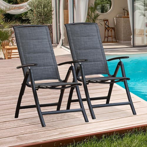 2-Piece Padded Outdoor Folding Lawn Chairs, 7-Position Adjustable