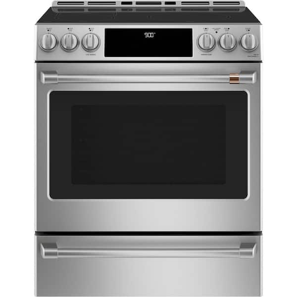 Cafe 30 in. 5.7 cu. ft. Slide-In Smart Electric Range with Self Cleaning Convection Oven in Stainless Steel