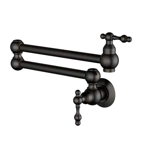 Retro Style 1.8 GPM Wall Mount Pot Filler Faucet Double-Handle in Oil Rubbed Bronze