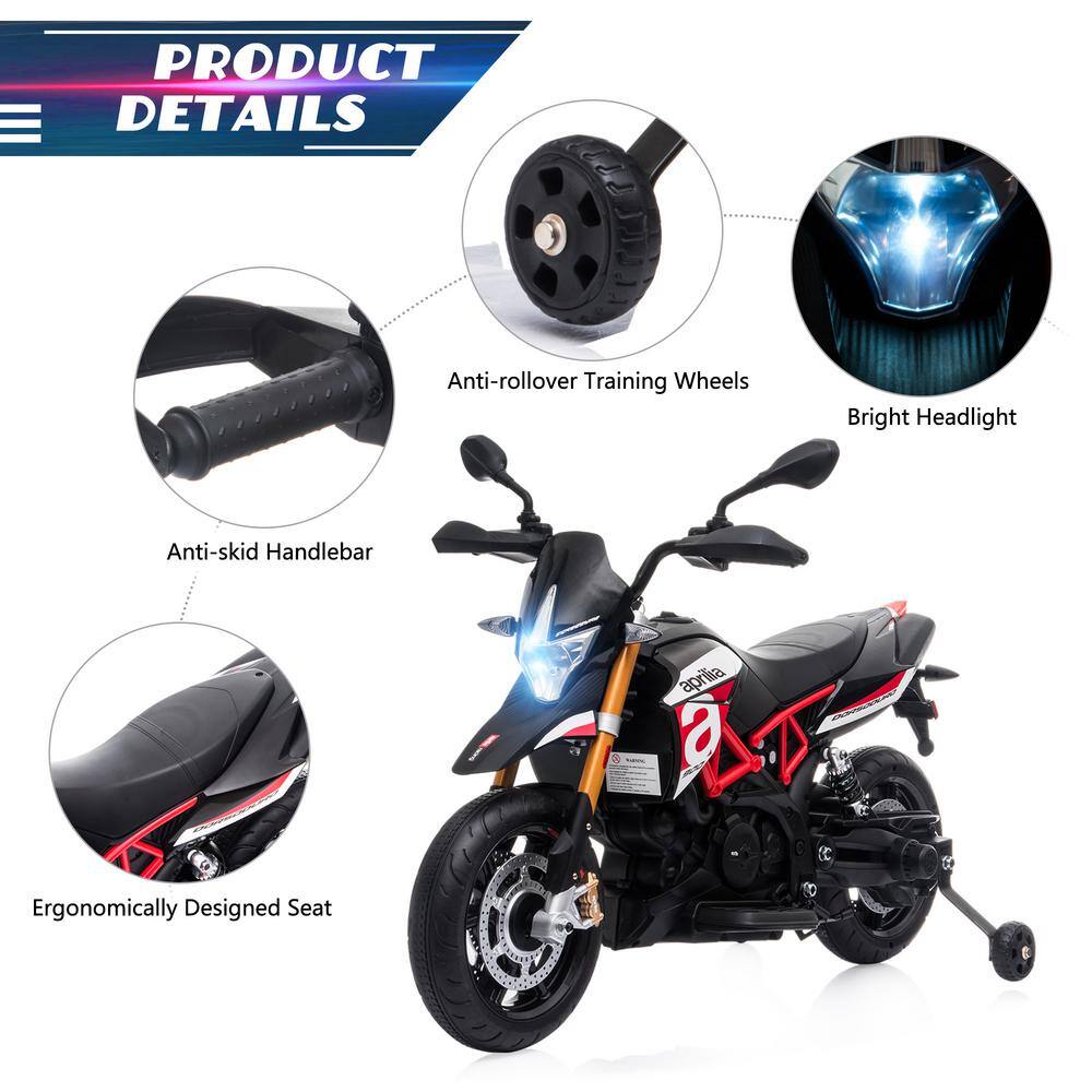 Red 12V Kids Electric Ride-On Motorcycle with Training Wheels