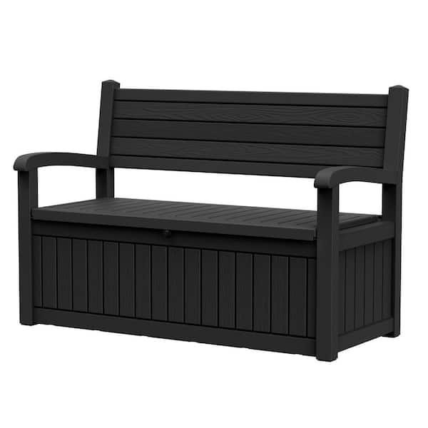 90 Gal. Black Resin Outdoor Storage Bench with Waterproof, Large Entryway Large Lockable Capacity Deck Box