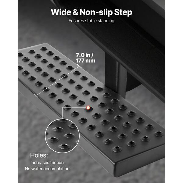 Streetrend 3' Black Rear Hitch Step Bar - Fits 2' Receiver, Powder-Coated Steel Bumper Guard
